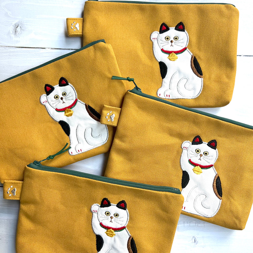 Creema限定』 招き猫の帆布フラットポーチ ポーチ Chaton 通販