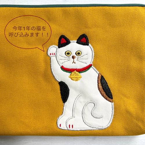 Creema限定』 招き猫の帆布フラットポーチ ポーチ Chaton 通販
