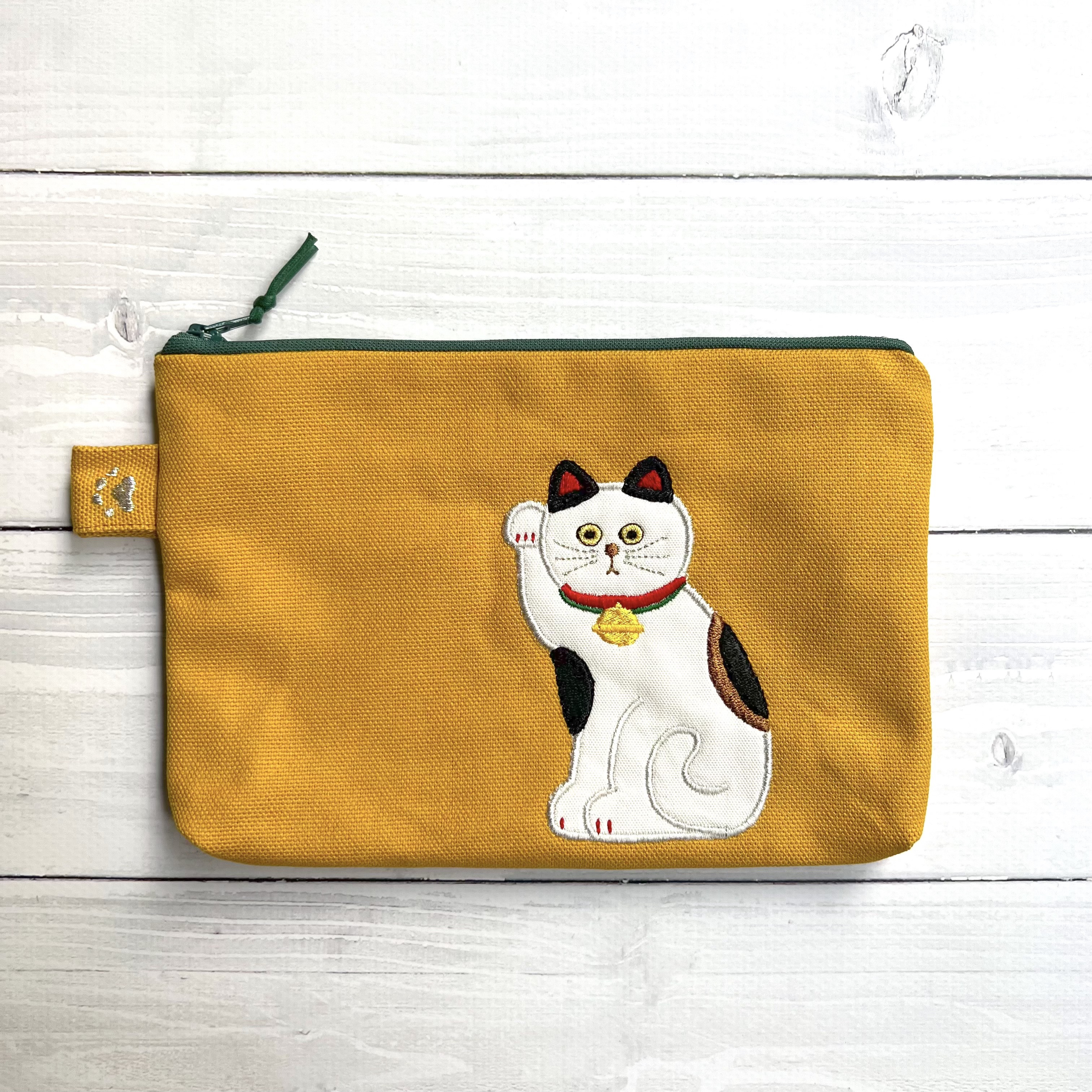 Creema限定』 招き猫の帆布フラットポーチ ポーチ Chaton 通販