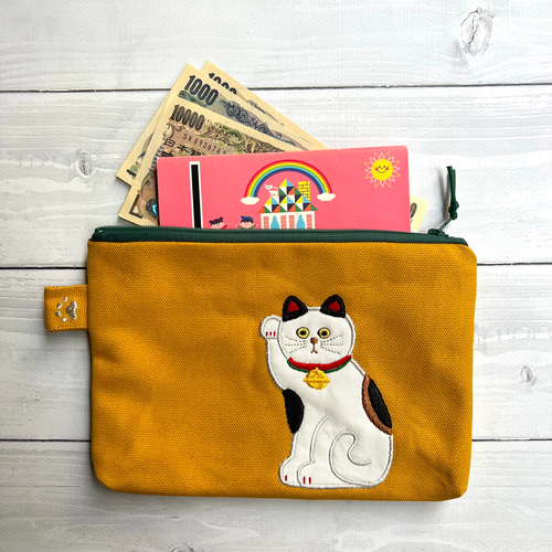 Creema限定』 招き猫の帆布フラットポーチ ポーチ Chaton 通販