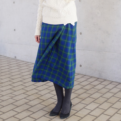 【新品】天鵝絨絲帶格紋半身裙（綠色）38、40 第8張的照片