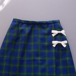 【新品】天鵝絨絲帶格紋半身裙（綠色）38、40 第13張的照片
