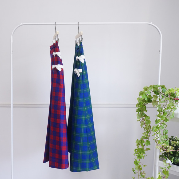 【新品】天鵝絨絲帶格紋半身裙（綠色）38、40 第15張的照片