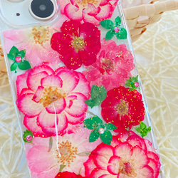 ピンクのバラの敷き詰めデザイン押し花スマホケース　iphone/GALAXY/AQUOS/xperia/pixel 5枚目の画像