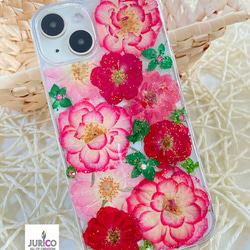 ピンクのバラの敷き詰めデザイン押し花スマホケース　iphone/GALAXY/AQUOS/xperia/pixel 2枚目の画像