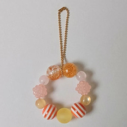 ［03］オレンジ系ビーズストラップ beads strap 2枚目の画像