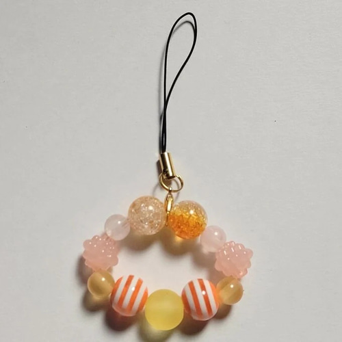 03］オレンジ系ビーズストラップ beads strap キーホルダー 石 通販