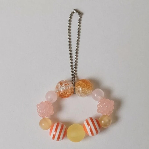 03］オレンジ系ビーズストラップ beads strap キーホルダー 石 通販