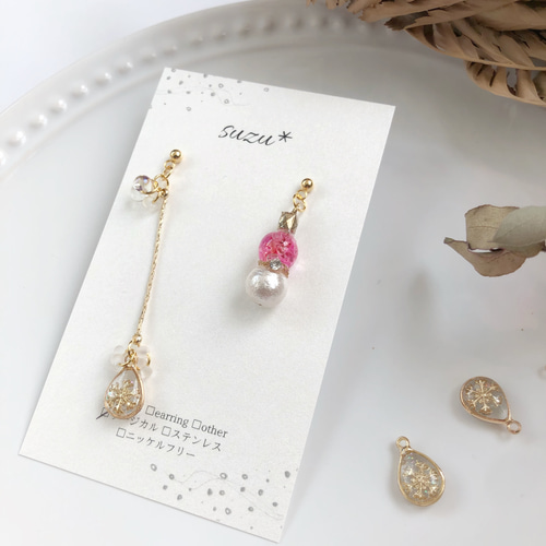 キラキラ 雪の結晶 猫ちゃん ピンク ピアス イヤリング キラキラ 雪の結晶 猫ちゃん ピンク ピアス イヤリング - メルカリ