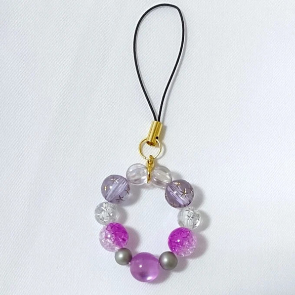 ［04］紫系ビーズストラップ beads strap 1枚目の画像