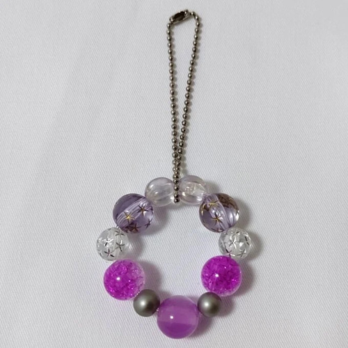 04］紫系ビーズストラップ beads strap キーホルダー 石 通販