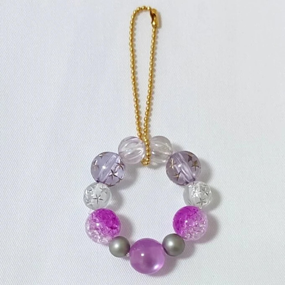 ［04］紫系ビーズストラップ beads strap 2枚目の画像
