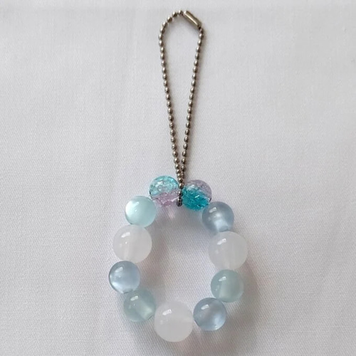 05］水色系ビーズストラップ beads strap キーホルダー 石 通販