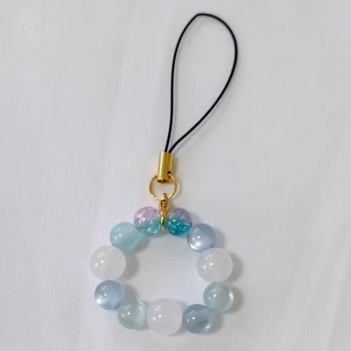 05］水色系ビーズストラップ beads strap キーホルダー 石 通販
