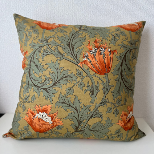 クッションカバー 45×45 anemone アネモネ ウィリアムモリス オレンジ
