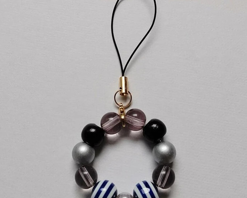 07］黒系ビーズストラップ beads strap キーホルダー 石 通販