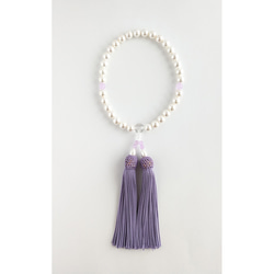 【女性用/主玉8mm】貝パールとパステルカラーの数珠・略式念珠/正絹藤房 4枚目の画像
