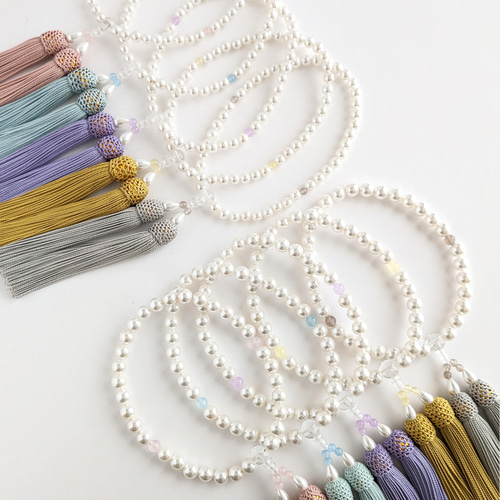 真珠 念珠（数珠） パール 淡水真珠 7.0-8.0mm シルバーブルー