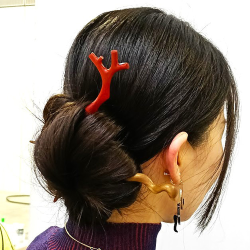 木簪 赤珊瑚のかんざし(Mサイズ) 木製PI/ピンクアイボリー 防水