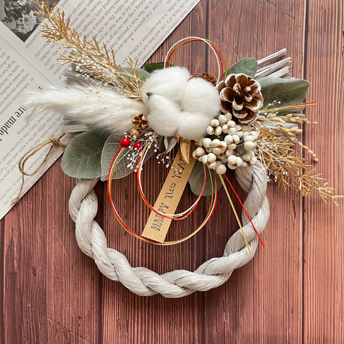 No.539 木の実のナチュラルしめ縄リース2024 ハンドメイドお正月飾り