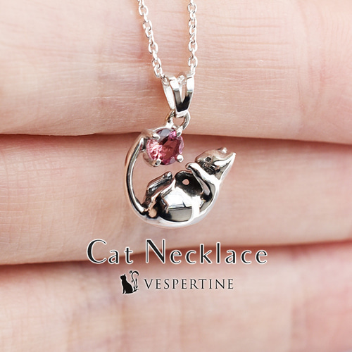 猫のネックレス、ペンダント：選べる誕生石：猫好きな女性へ誕生日