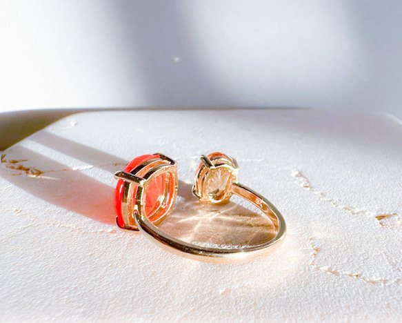 新年に♪天然石カーネリアン×シトリンのフォークリング  金属アレルギー対応  カラーストーン 指輪 3枚目の画像