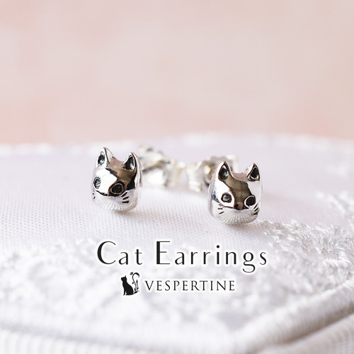 猫のピアス：かわいいシルバーアクセサリー：彼女、女性への誕生日