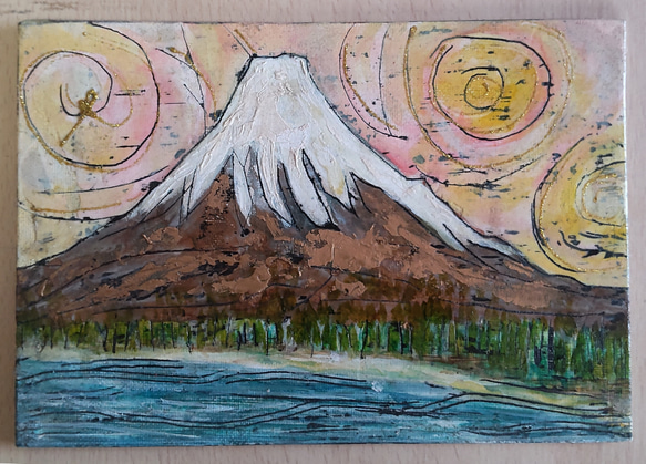 MT富士山と湖#アート #絵 #原画 #猫＃ねこ 1枚目の画像