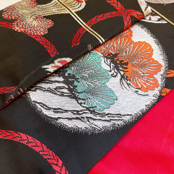 粋な” リメイク角帯 ” 帯リメイク 刺繍 オシャレ 和柄 和装 刺繍帯 和柄 着物リメイク 黒（T51103） 7枚目の画像