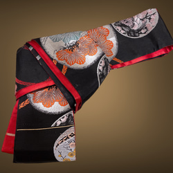 粋な” リメイク角帯 ” 帯リメイク 刺繍 オシャレ 和柄 和装 刺繍帯 和柄 着物リメイク 黒（T51103） 3枚目の画像