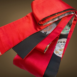 粋な” リメイク角帯 ” 帯リメイク 刺繍 オシャレ 和柄 和装 刺繍帯 和柄 着物リメイク 黒（T51103） 2枚目の画像