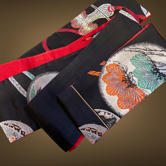 粋な” リメイク角帯 ” 帯リメイク 刺繍 オシャレ 和柄 和装 刺繍帯 和柄 着物リメイク 黒（T51103） 4枚目の画像