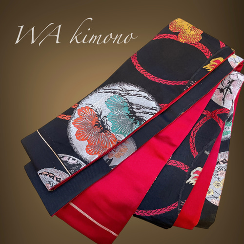 着物リメイク　孔雀刺繍エプロン 帯ベルト2本 f670be1b0476a61b4708340b92e0aa