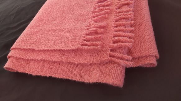 手紡ぎ手織り(羊毛)100% マフラー  メリノピンク 8枚目の画像