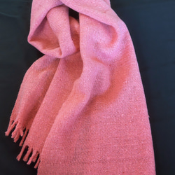 手紡ぎ手織り(羊毛)100% マフラー  メリノピンク 5枚目の画像
