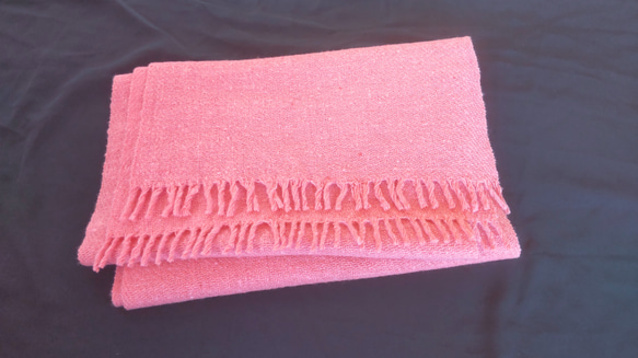 手紡ぎ手織り(羊毛)100% マフラー  メリノピンク 7枚目の画像