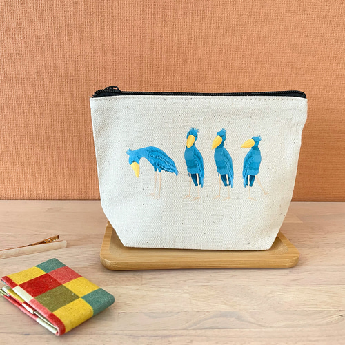 専用です(*^^*)ハシビロコウ　マチありポーチ　ハンドメイド ハシビロコウのポーチ マチあり 化粧ポーチ サニタリーポーチ 動物 鳥