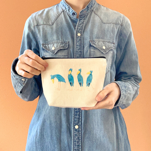 ハシビロコウのポーチ マチあり 化粧ポーチ サニタリーポーチ