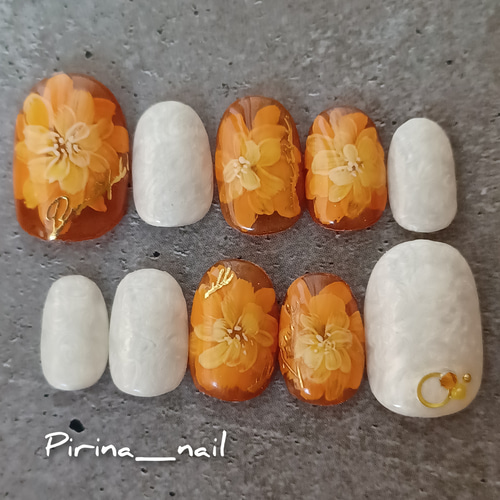 受注製作】 マリーゴールド ネイルチップ No.85 ネイルチップ（つけ爪  