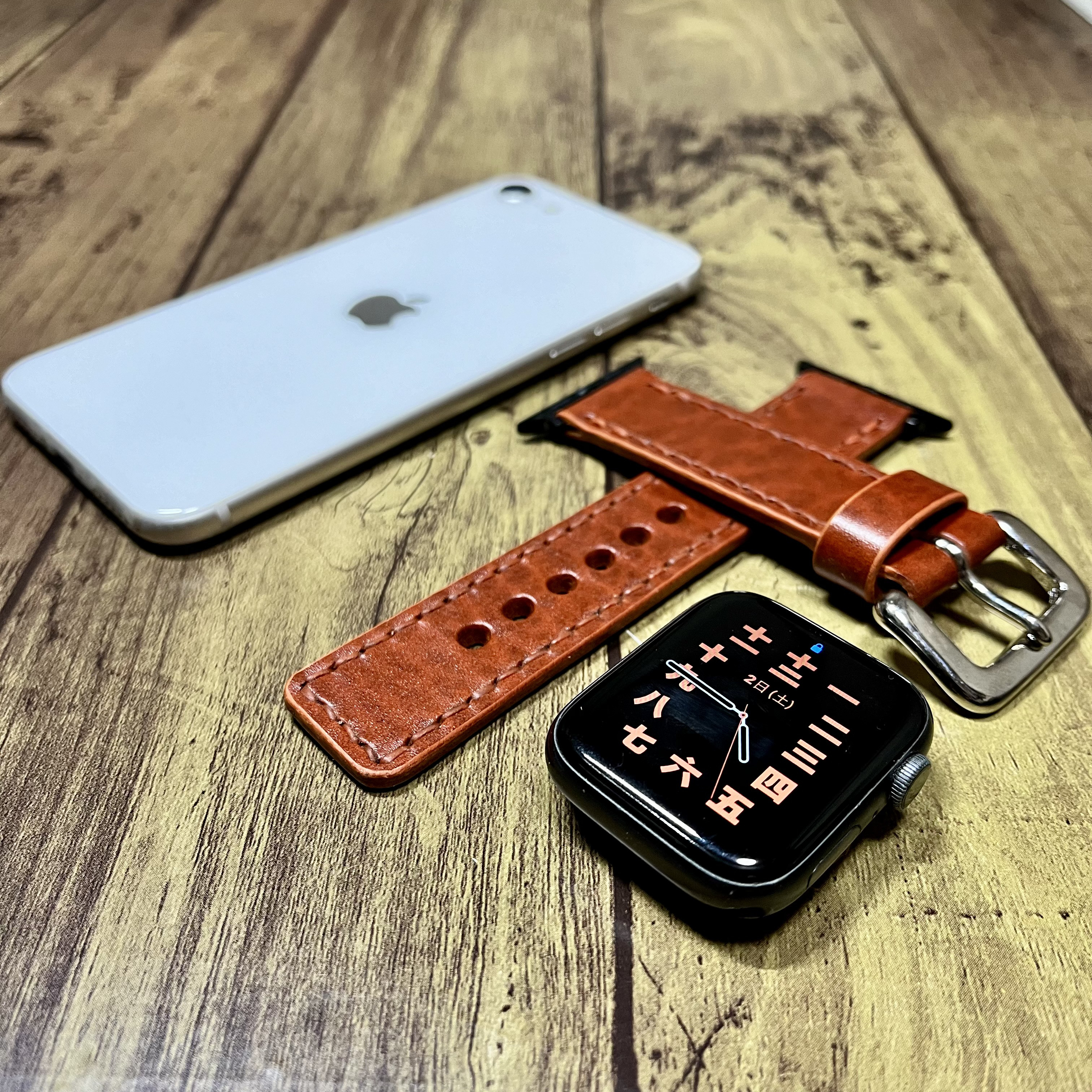 ※受注製作【apple Watch】 レザーバンド ルガトショルダー オレンジ【アップルウォッチ】レザーベルト