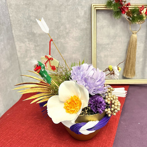 愛さまオーダーお正月アレンジ完成 受注制作】新春 お正月アレンジ 門松とマムのアレンジ 和風
