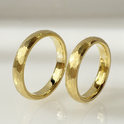 K18　荒らし鎚目のマリッジリング　幅４mm　[結婚指輪][ペアリング] 2枚目の画像