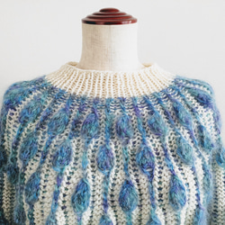 『再販・受注製作』しずく模様の編み込みセーター　グラデーション　モヘア　ラムウール　ブルー　グリーン　パープル 7枚目の画像
