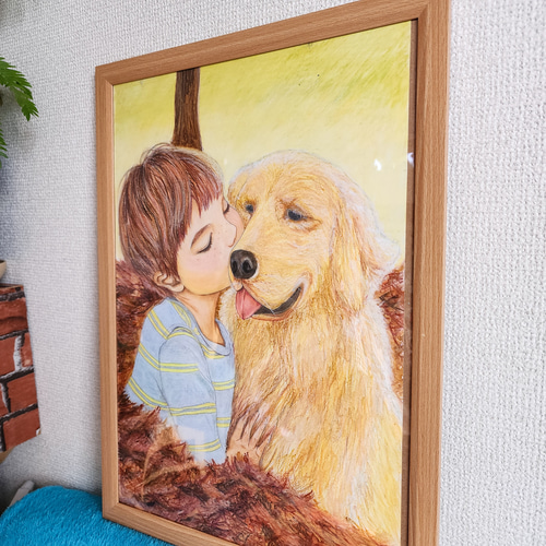 パステル画 人物画 少年と犬 絵画 マリベル 通販 16937038