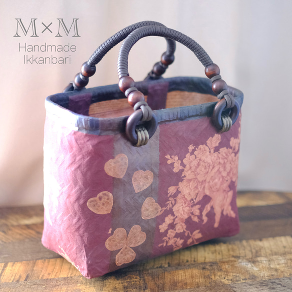 ◇送料込み◇一閑張り◇天使×和紙の一閑張りかごバッグ かごバッグ M×M 