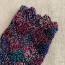 手編みニット手袋　指なし　ハンドウォーマー　アームウォーマー ターコイズMIX2 バスケット編み　女性用 8枚目の画像