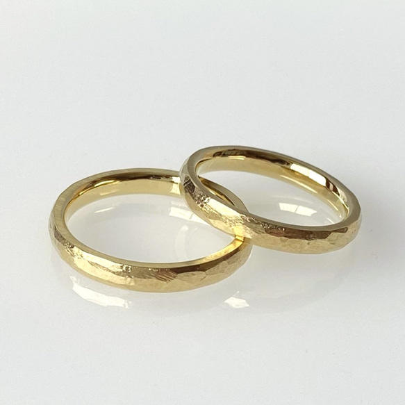 K18　荒らし鎚目のマリッジリング　幅３mm　[結婚指輪][ペアリング] 1枚目の画像