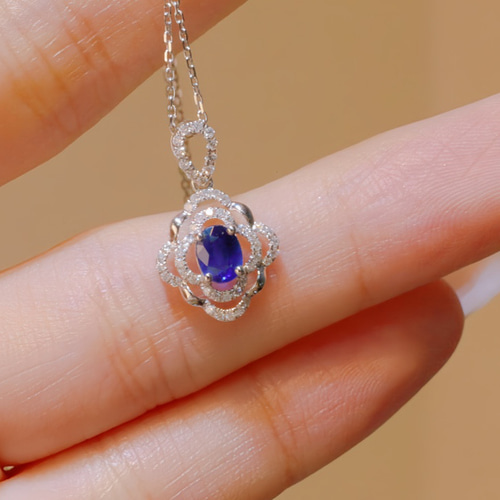 天然ダイヤモンド付きサファイアペンダントk18 ネックレス・ペンダント  