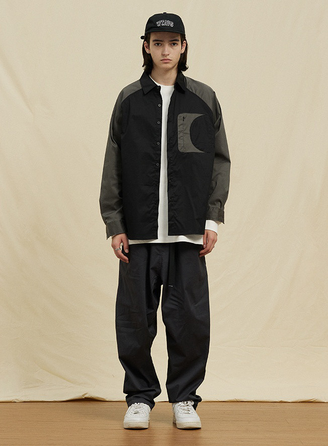 メンズ長袖バイカラーシャツゆったりカジュアルシャツ 2カラー  20.-1159