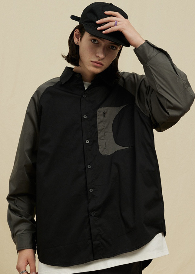 メンズ長袖バイカラーシャツゆったりカジュアルシャツ 2カラー  20.-1159